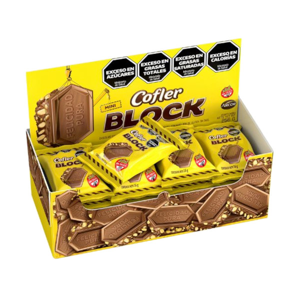 Cofler Block Felicidad Pura Mini Milk Chocolate Bars with Peanuts, 16 g / 0.6 oz ea (box of 16 bars)