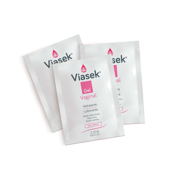 Viasek Sobres Gel Vaginal Hidratante y Lubricante Moisturizing Vaginal Gel with Hyaluronic Acid, Aloe Vera & Lactic Acid - Vegan, 2 ml / 0.07 fl oz pouch (box of 12 pouches)