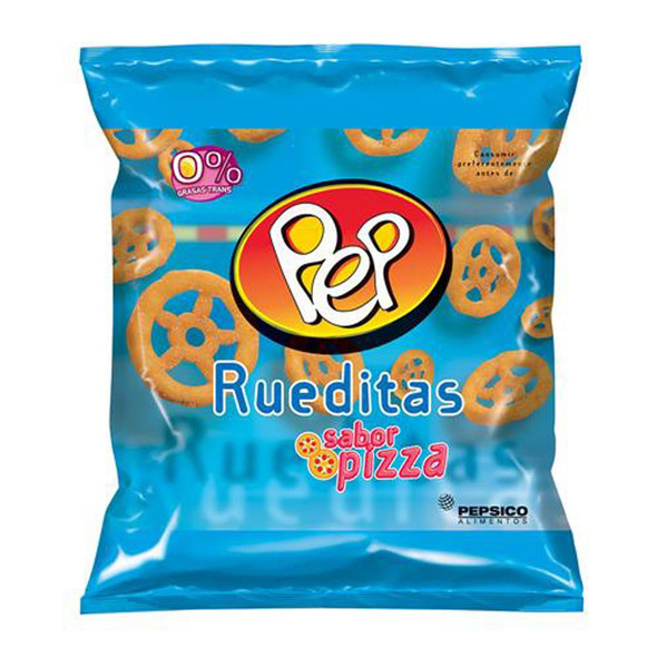 Pep Rueditas Wheat Flour Snacks Wheel Shape Pizza Flavor, 84 g / 3 oz