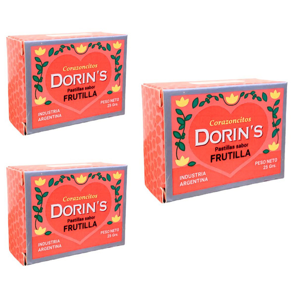 Pastillas Dorin's Frutilla Hard Candy Heart Shaped Strawberry Flavored, 25 g / 0.9 oz (pack of 3)