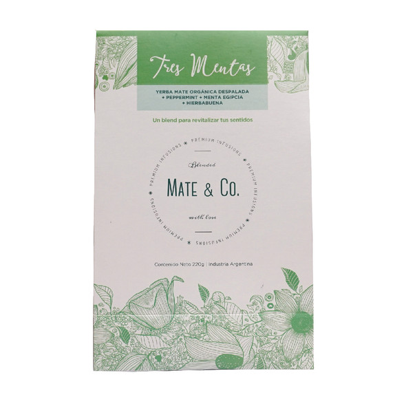 Mate & Co Tres Mentas Organic Yerba Mate Blend  with Peppermint, Egyptian Mint & Mint, 220 g / 7.8 oz