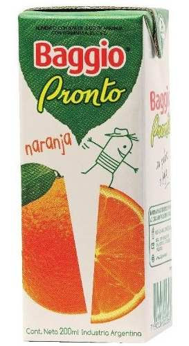 Jugo Baggio Pronto de Naranja Orange Juice Tetra Pak, 200 ml / 6.7 fl oz 