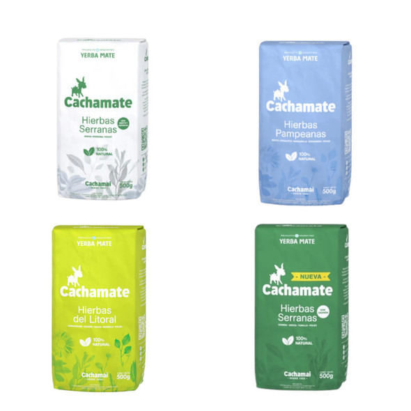 Combo Mix Cachamai Cachamate Yerba Mate with Herbs, 500 g / 1.1 lb (4 packs)