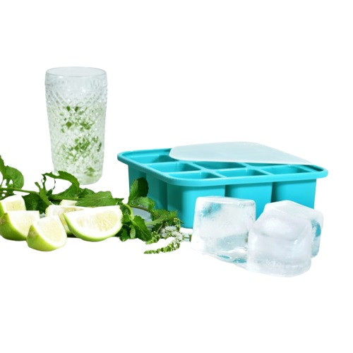 Cubetera Hielera de Silicona Turquoise Large Ice Bucket with Lid Silicone Ice Cube Tray for Freezer - BPA Free (9 cubes)