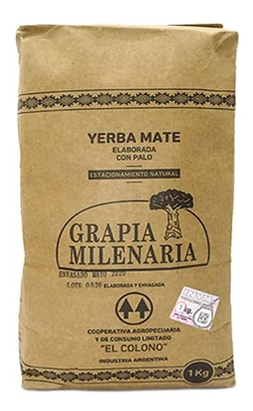 Grapia Milenaria Yerba Mate Con Palo, Grapia Milenaria Yerba Mate With Stems, 1 kg / 2.20 lb