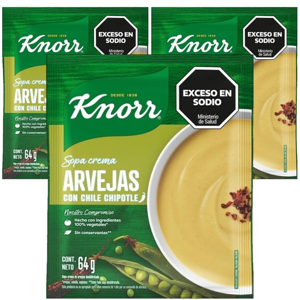 Knorr Sopa Crema Arvejas con Chile Cream Soup Powder Chipotle Pepper Flavor, 4 servings per pouch, 64 g / 2.25 oz (pack of 3)