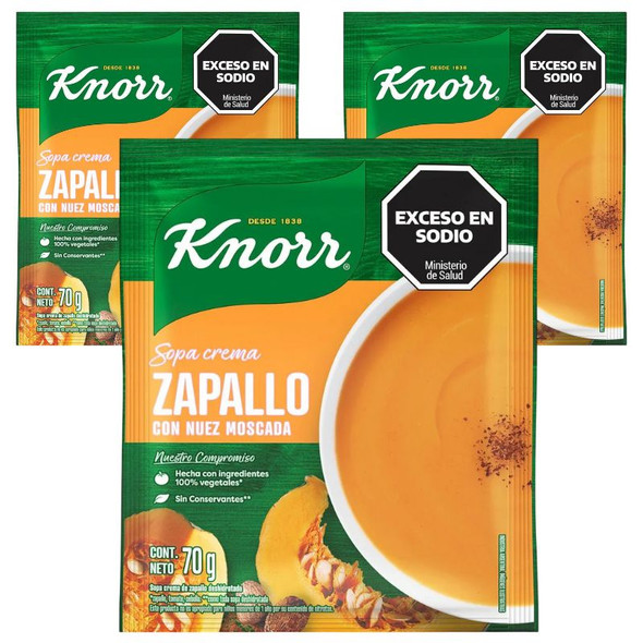 Knorr Sopa Crema Zapallo con Nuez Moscada, Pumpkin & Nutmeg Creamy Soup Powder, 4 servings per pouch, 70 g / 2.46 oz (pack of 3)