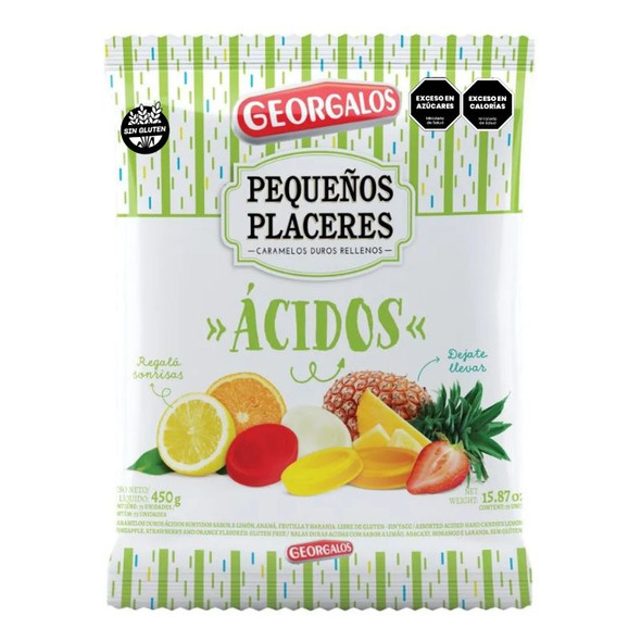 Caramelos Georgalos Pequeños Placeres Acid Assorted Fruits Filled Hard Candies, 450 g / 15.9 oz  bag