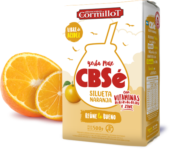 CBSé Cormillot Yerba Mate Naranja Silueta Orange Flavor, 500 g / 1.1 lb