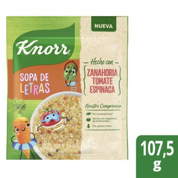Knorr Sopa Familiar Vegetales con Fideos de Letras Powder Soup Alphabet Pasta & Vegetables Flavor with Carrot, Tomato & Spinach, 107.5 g / 3.79 oz (pack of 3)