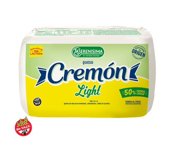 La Serenísima Light Cremón Queso Cremoso Light Fresh & Soft Yellow Cheese Cremón Gluten Free, 500 g / 3.3 lb (1.5 kg approx)