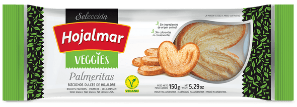 Hojalmar Veggies Palmeritas Dulces Cookies with Sprinkled Sugar, 150 g / 5.29 oz (pack of 3)