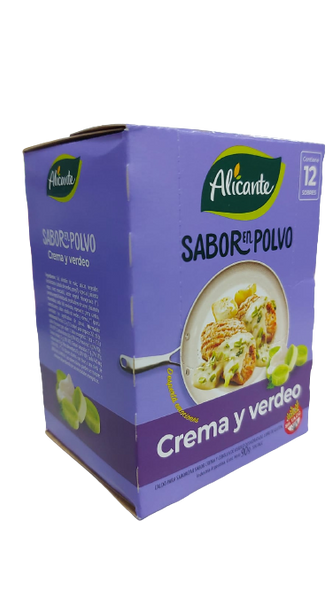 Alicante Sabor En Polvo Crema y Verdeo Green Onion & Cream Flavored Powder Ready To Use Seasoning Broth, 7.5 g / 0.26 oz ea (box of 12 pouches)