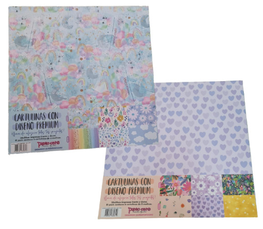Cartulina Con Diseños Design Cardboard Printed On Front and Back 30x30 cm Contains 6 Units