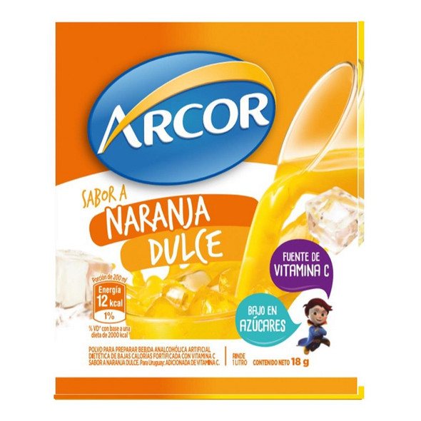 Jugo Arcor Sabor Naranja Dulce Powdered Juice Sweet Orange Flavor, 18 g / 0.63 oz (box of 18)