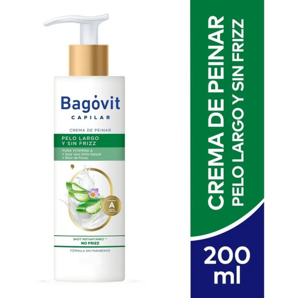 Bagóvit A CapilarCrema Para Peinar Styling Anti-Frizz Cream with Vitamin A & Aloe Vera Special for Long Hair, 200 ml / 6.76 fl oz