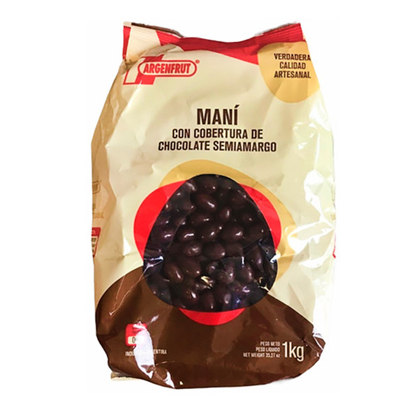 Argenfrut Maní con Cobertura Semiamarga Semi-Bitter Chocolate Coated Peanuts, 1 kg / 2.2 lb bag