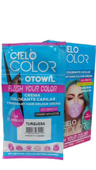 Otowil Fantasy Dye Sky Color Tintura Capilar Cream Colouring Straight Application, Turquesa / Turquoise, Gluten Free 50 g / 1.76 fl. oz 