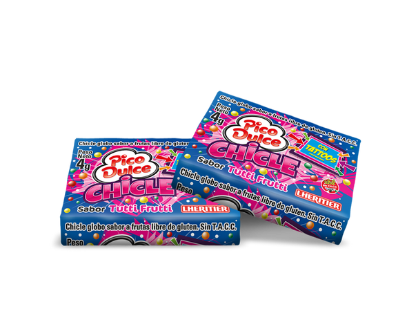 Pico Dulce Chicle Globo Tutti-Frutti Flavor Bubblegum, 320 g / 11.28 oz (box of 80)