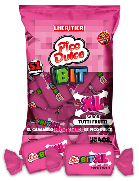 Pico Dulce Tutti-Frutti Caramelos Masticables XL Soft Chewy Candies Tutti-Frutti Flavor XL Size - Gluten Free, 408 g / 14.1 oz