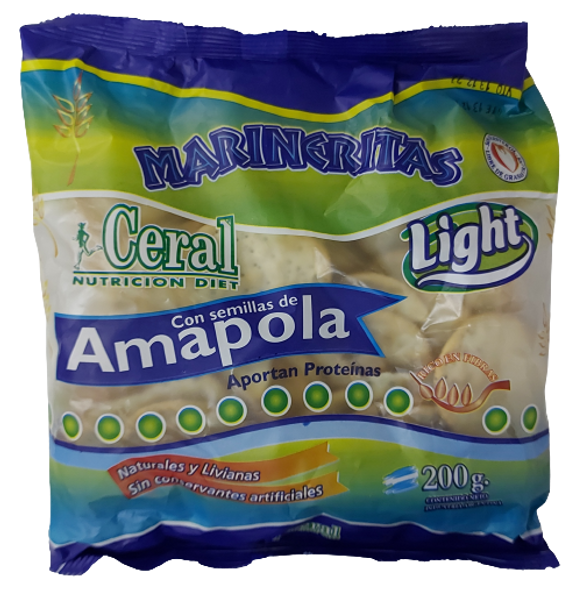 Ceral Marineritas Light con Semillas de Amapola, Poppy Seeds Crackers, 200 g / 7.05 oz 