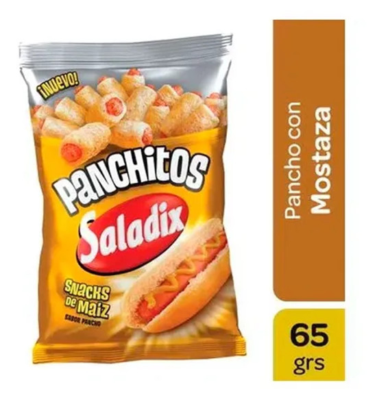 Saladix Panchitos Snack De Harina de Maíz Cornmeal Snack Hot Dog Flavor, 65 g / 2.29 oz bag