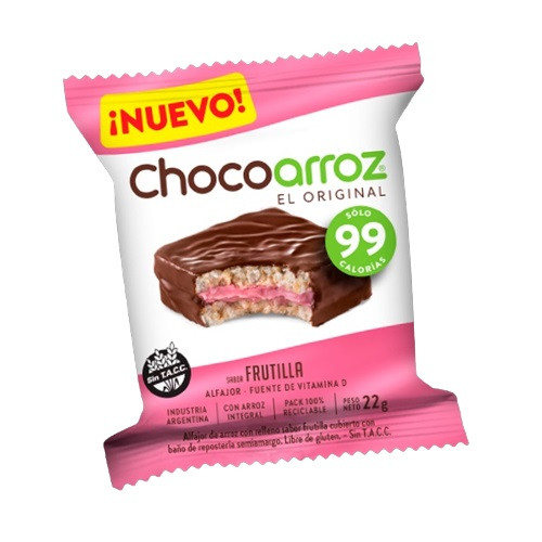 Chocoarroz Wholegrain Rice Chocolate With Strawberry Filling Gluten Free - Very Low Calories (box of 30)