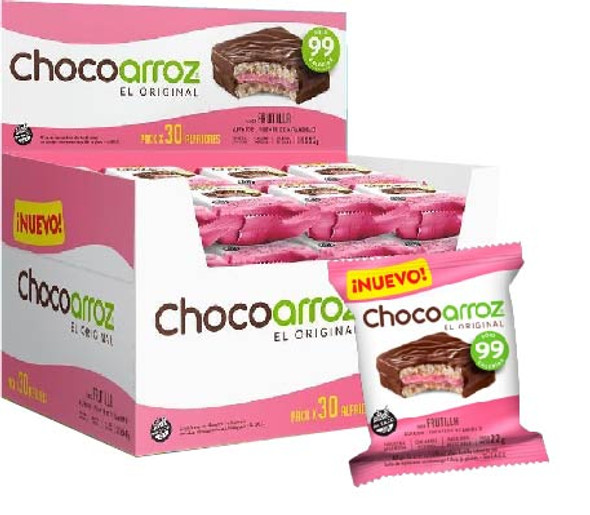Chocoarroz Wholegrain Rice Chocolate With Strawberry Filling Gluten Free - Very Low Calories (box of 30)