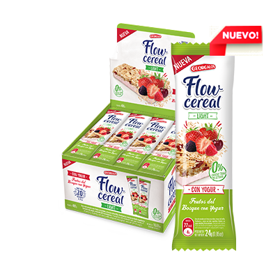 Flow Cereal Light con Yogur & Frutos del Bosque, Light Cereal Bar with Berries & Yoghurt , 24 g / 0.84 oz (box of 20 bars)