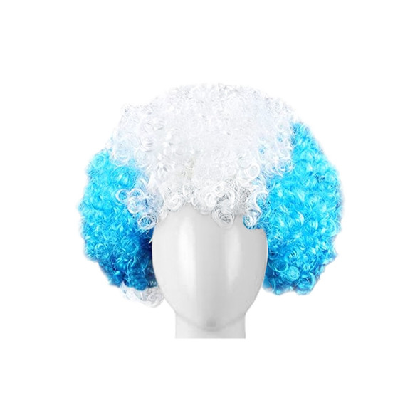 Peluca Colores Argentina Lightblue & White Party Curly Afro Short Wig Costume for Kids & Adults