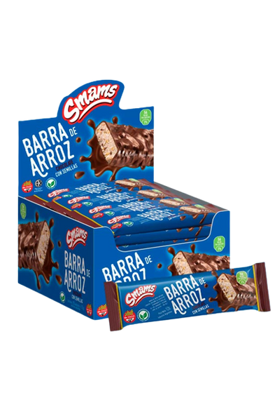 Smams Barra de Arroz Integral Bañada en Chocolate Semiamargo y Semillas de Chía, Amaranto y Sésamo Gluten Free & Kosher, 240 g / 8.46 oz (box of 20)