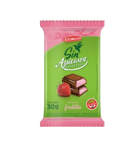 Georgalos Chocolate Sin Azúcares No Sugar Added Strawberry & Yoghurt Chocolate Bar with Dulce de Leche Filling, Gluten Free, 360 g / 12.69 oz ea (box of 12 bars)