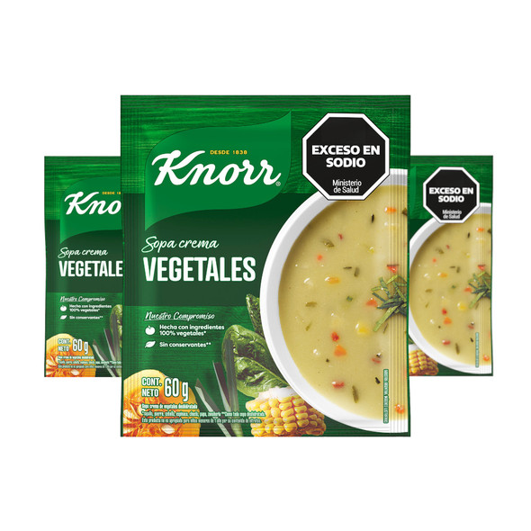 Knorr Sopa Crema Vegetales Cream Soup Powder Vegetables Flavor New Recipe, 4 servings per pouch, 60 g / 2.11 oz (pack of 3)