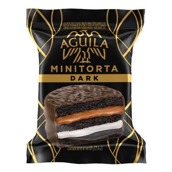 Águila Alfajor Dark Semi-bitter Minicake with Dulce de Leche and Mousse, Citric Flavored, 69 g / 2.43 oz (pack of 6)