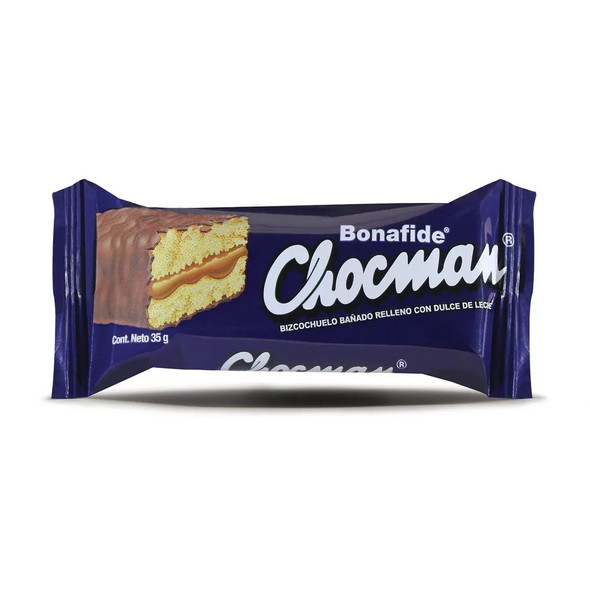 Bonafide Chocman Vanilla Biscuit Bizcochuelo with Dulce de Leche with Milk Chocolate, 35 g / 1.2 oz (pack of 6)