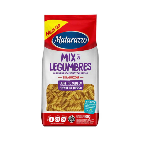 Matarazzo Tirabuzón Mix De Legumbres Libre de Gluten, Gluten Free Noodles Pasta, 500 g / 1.1 lb (pack of 2)