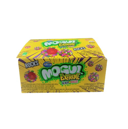 Mogul Gomitas Extreme Ácido Dulce Rocks, Sweet & Sour Candies Gummies Coated with Fruit Flavored Dragees, 450 g / 15.87 oz (box of 10)
