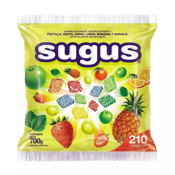 Sugus Surtidos Soft Candy Blocks Assorted Flavors Strawberry, Orange, Pineapple, Mint, Lemon & Green Apple, Gluten-Free, 700 g / 24.7 oz bag