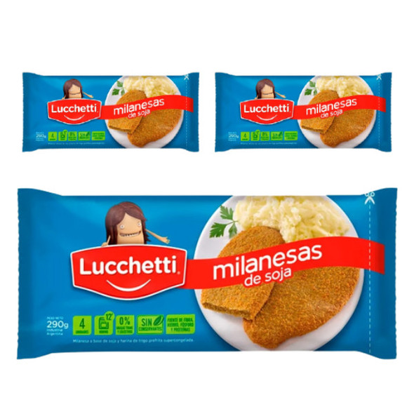 Lucchetti Milanesas de Soja Breaded Soy Burger Preservatives-Free, 290 g / 10.22 oz, 4 milanesas per bag (pack of 3)