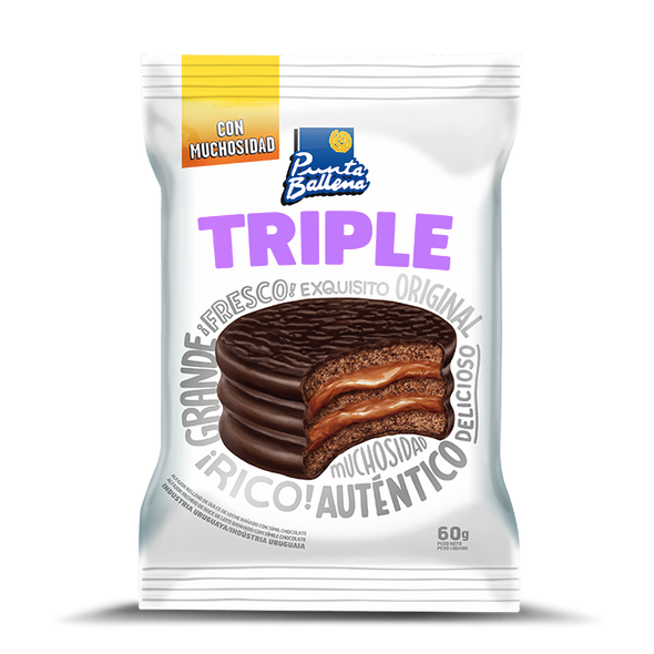 Punta Ballena Triple Alfajor Milk Chocolate & Dulce de Leche Mini Cake Alfajor, 60 g / 2.12 oz (pack of 12 alfajores)