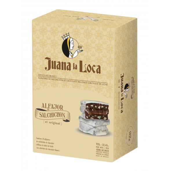 Juana La Loca Alfajores Salchichón White Chocolate Blancos with Dulce de Leche Filling, 92 g / 3.24 oz (box of 10 alfajores)