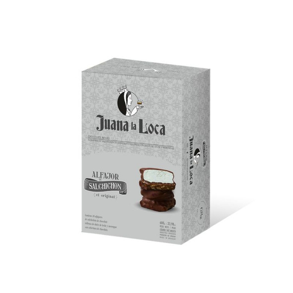 Juana La Loca Mixtos Alfajor Salchichón Dark Chocolate Alfajor with Dulce de Leche & Meringue Filling, 68 g / 2.4 oz (box of 10 alfajores)
