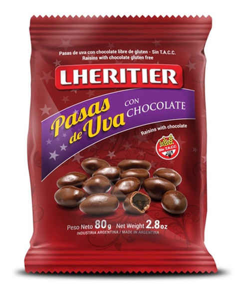 Lheritier Pasas de Uva con Chocolate Classic Milk Chocolate-Covered Raisins Sweet Snack, 80 g / 2.82 oz