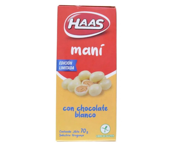 HAAS Maní con Chocolate Blanco Peanuts with White Chocolate, 70 g / 2.46 oz