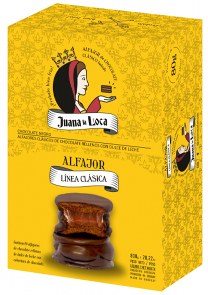 Juana La Loca Alfajor Clasico Negro Chocolate Alfajor with Dulce de Leche Filling, 80 g / 2.82 oz (box of 10 alfajores)