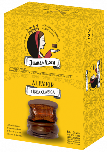 Juana La Loca Alfajor Clasico Negro Chocolate Alfajor with Dulce de Leche Filling, 80 g / 2.82 oz (box of 10 alfajores)