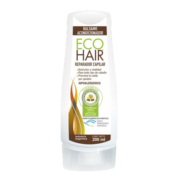 Eco Hair Bálsamo Acondicionador Reparador Capilar Hair Repair Conditioning Balm with Natural Ingredients - Gluten Free - Technology Developed By Conicet Argentine Science Agency, 200 ml / 6.76 fl oz