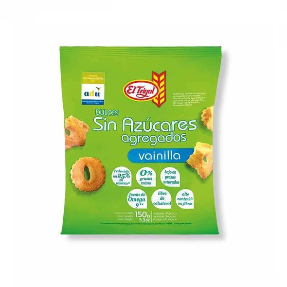 El Trigal Vanilla Cookies No Added Sugar Uruguay, 150 g / 5.3 oz bag