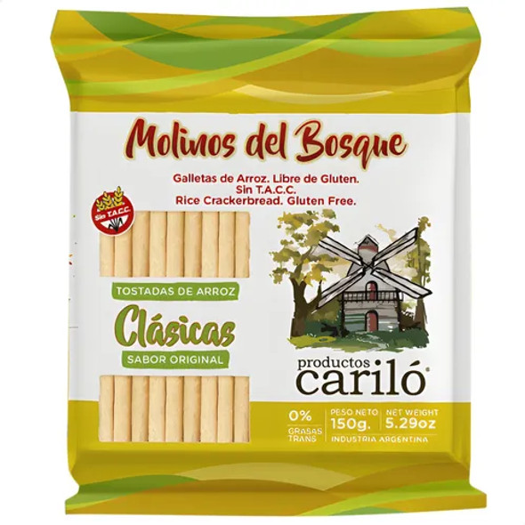 Molinos Del Bosque Tostadas De Arroz Clásicas Rice Crackers Cookies for Breakfast by Productos Cariló, 150 g / 5.29 oz bag