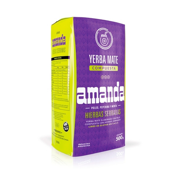Amanda Yerba Mate Hierbas Serranas Mountain Herbs with Pennyroyal, Mint and Peperine, 500 g / 17.63 oz
